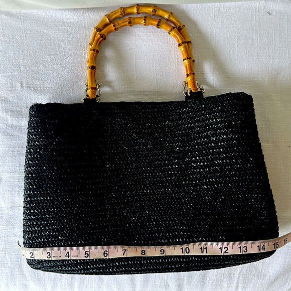 ✨Black Straw Handbaf with Bamboo Handles✨ - Picture 2 of 5